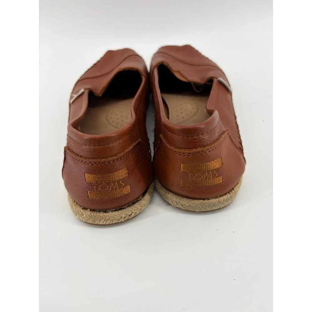 TOMS Alpargata Slip On, Brown Leather Whipstitch Espadrille, Women Size 9